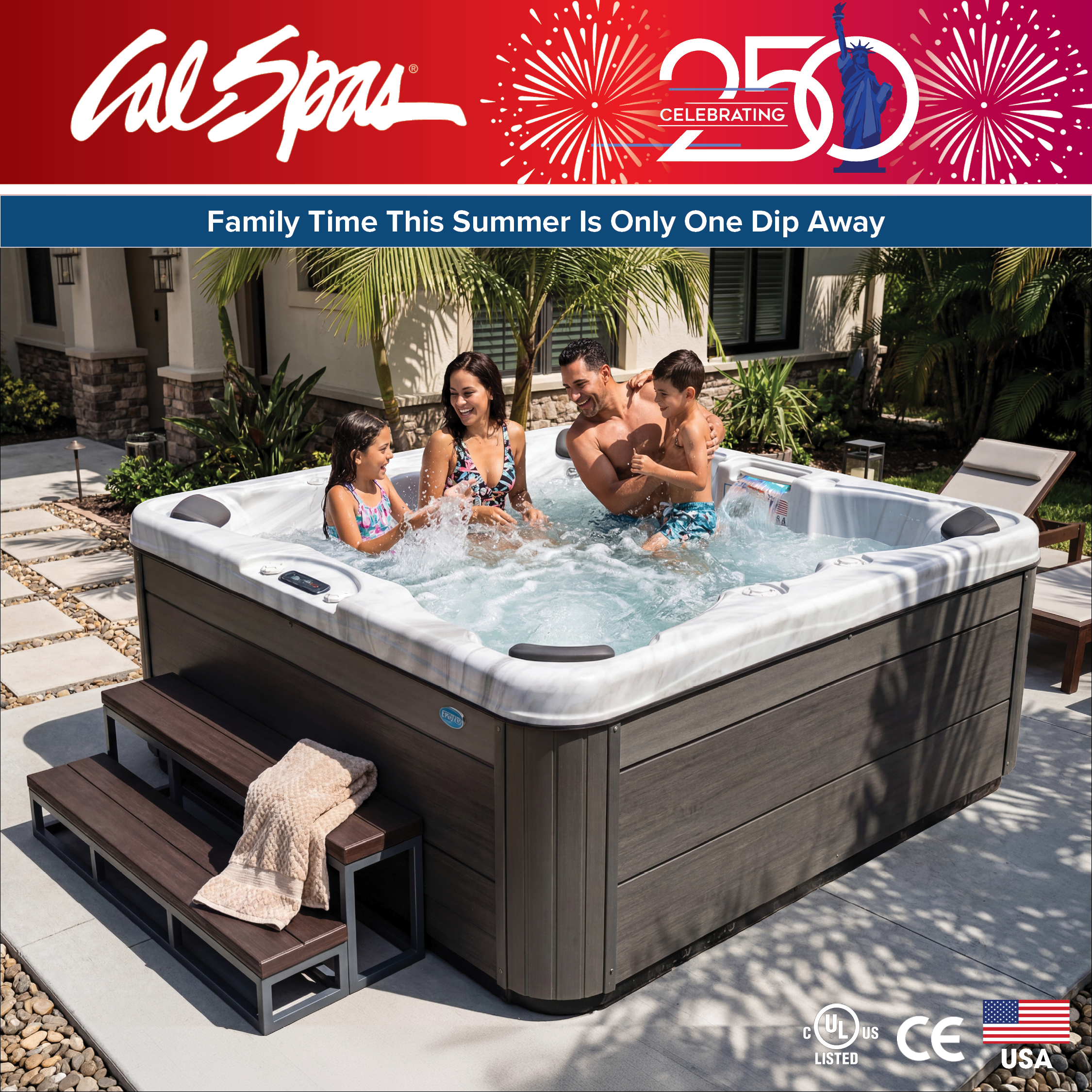 Calspas hot tub being used in a family setting - Ludlow